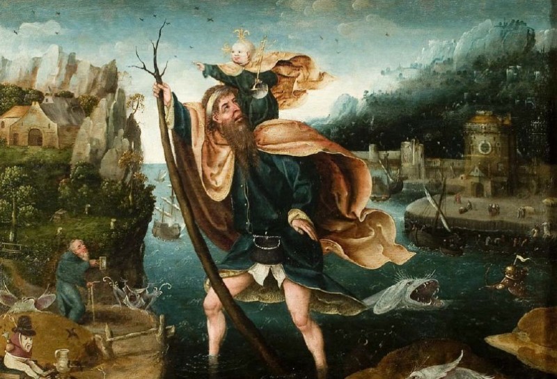 Knygos viršelį puošia Jan Mandijn Šv. Kristoforo paveikslao fragmentas. Sunku dailėje rasti kitą tokią beprotybės auos supamą šio šventojo reprezentaciją.