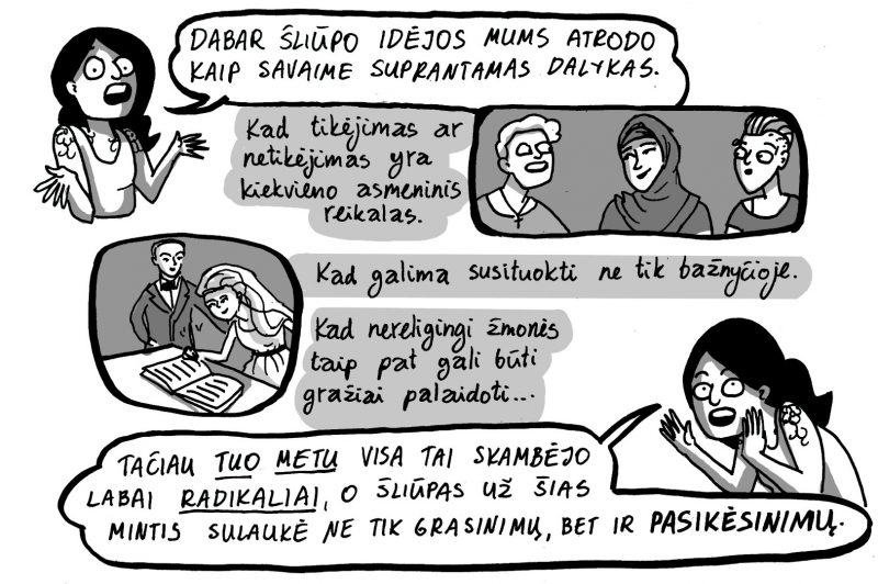 Komikse atkreipiamas dėmesys į J. Šliūpo veiklos progresyvumą anuomet ir jo nuveiktų darbų aktualumą šiandien. Iliustracijos autorė M. Anušauskaitė.