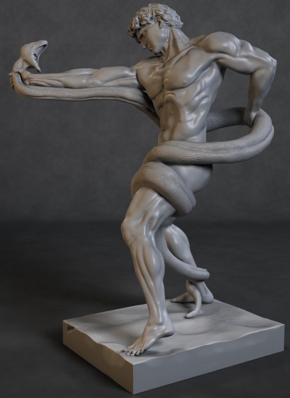 Frederic Leighton ir Thomo Brock skulptūros „Atleto kovą su pitonu“ 3D modelis. „Myminifactory.com“ nuotr.